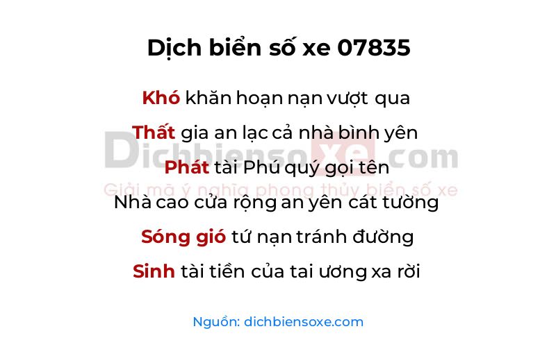 Dịch thơ biển số 07835