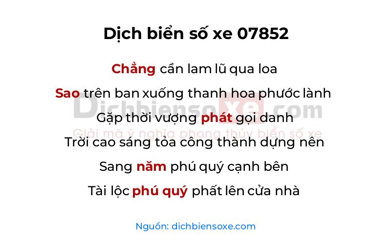 Dịch thơ biển số 07852