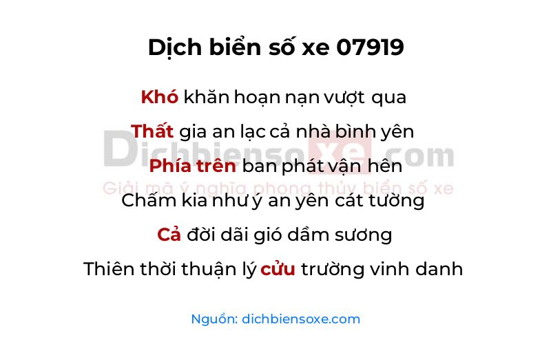 Dịch thơ biển số 07919