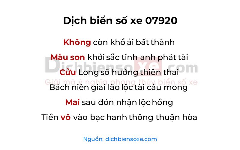 Dịch thơ biển số 07920
