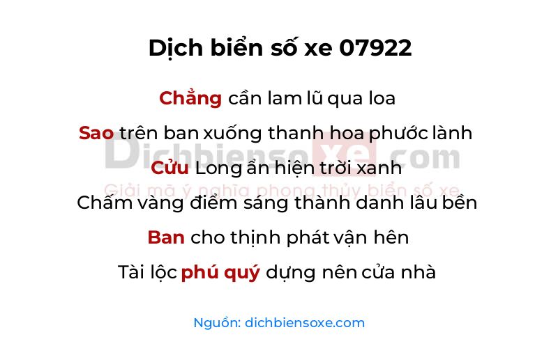 Dịch thơ biển số 07922