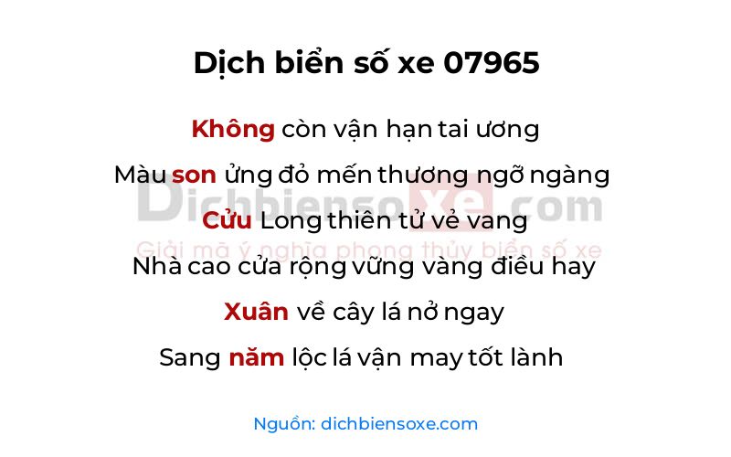 Dịch thơ biển số 07965