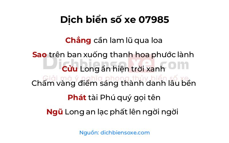 Dịch thơ biển số 07985