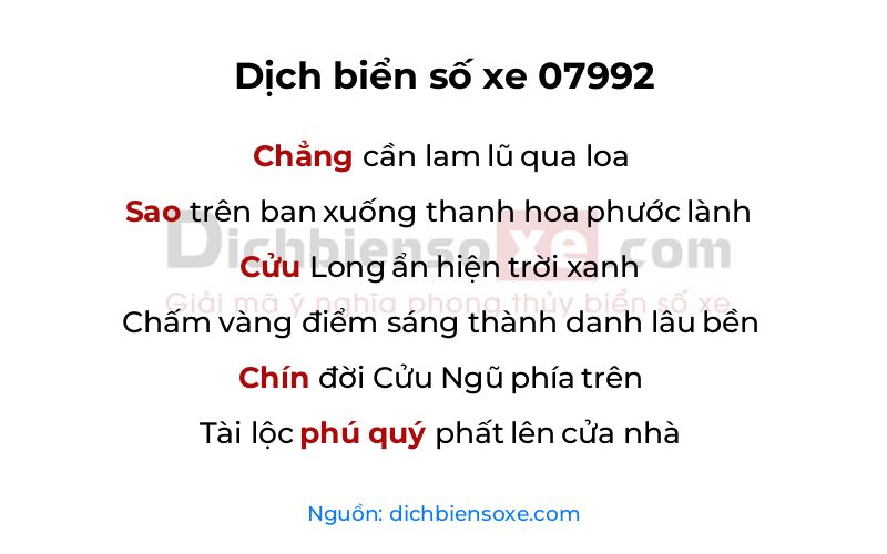 Dịch thơ biển số 07992