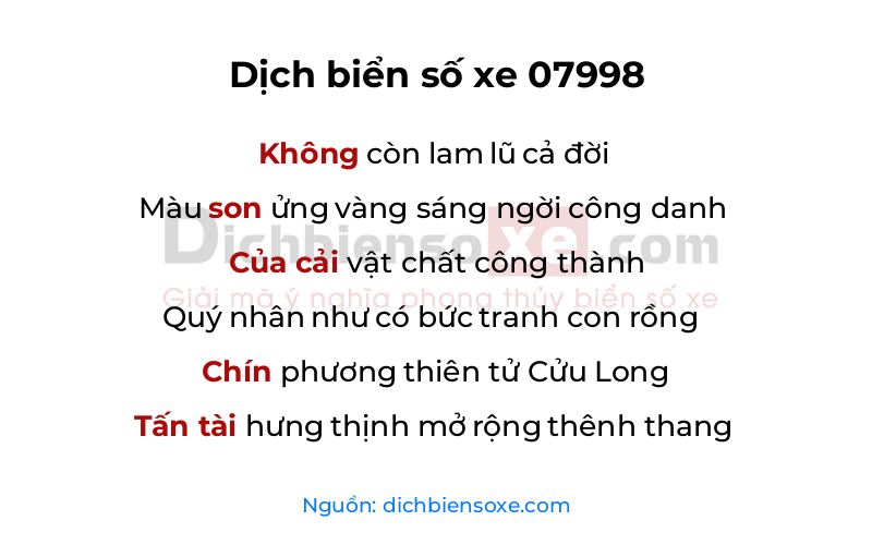 Dịch thơ biển số 07998