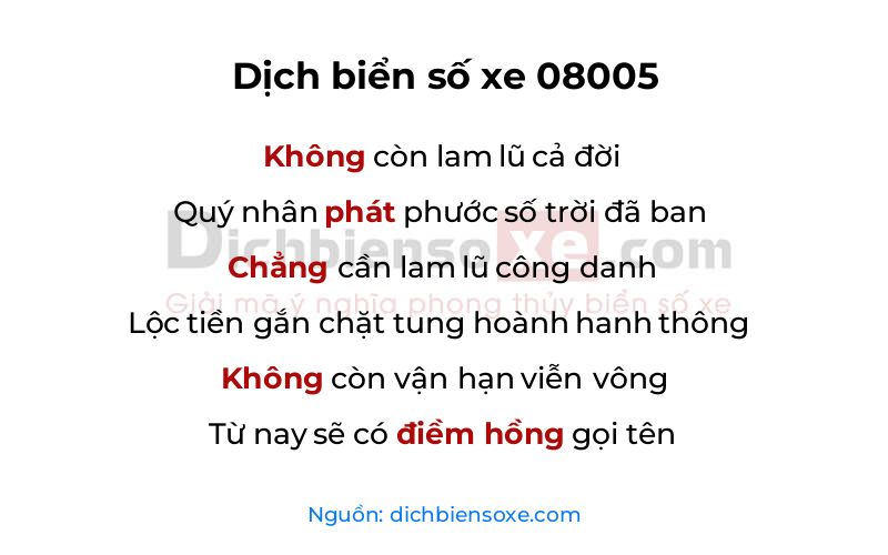Dịch thơ biển số 08005