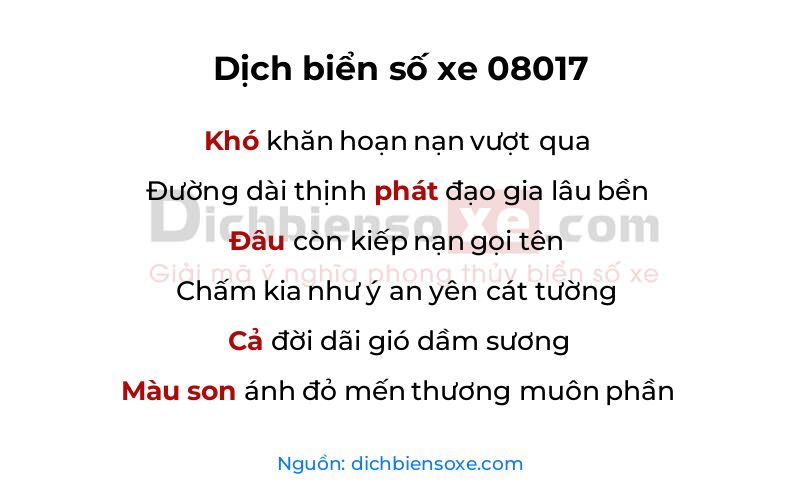 Dịch thơ biển số 08017