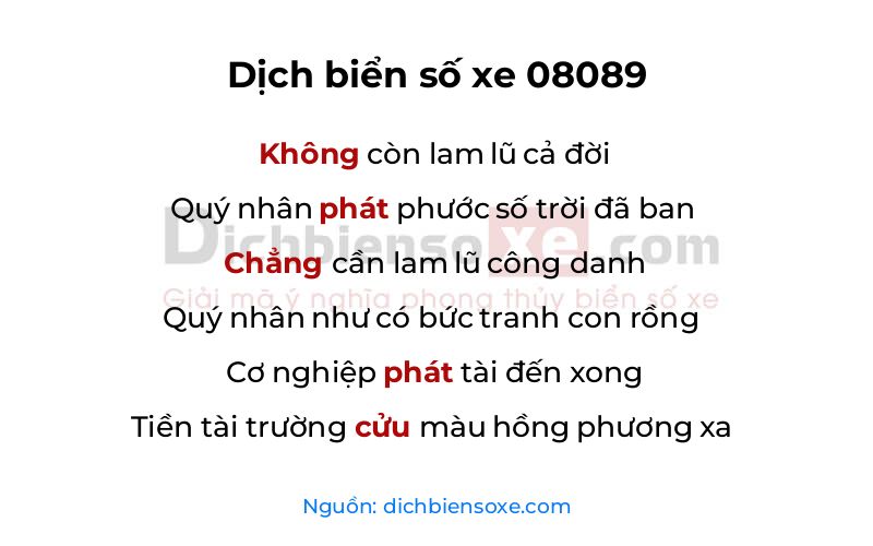 Dịch thơ biển số 08089