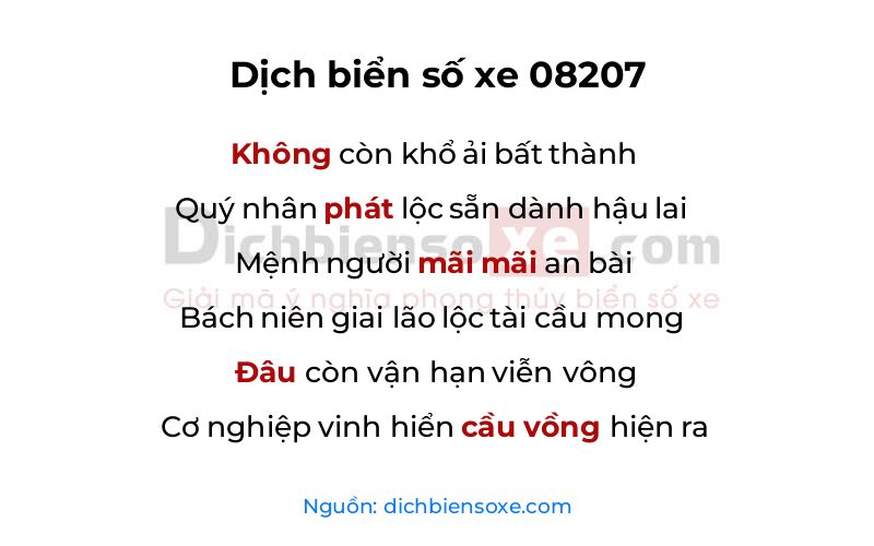 Dịch thơ biển số 08207