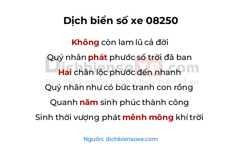 Dịch thơ biển số 08250
