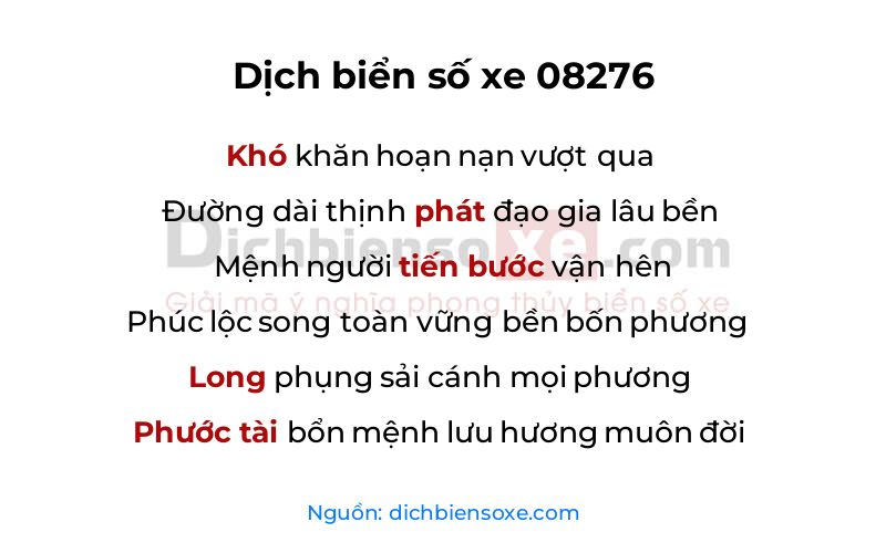 Dịch thơ biển số 08276