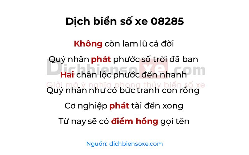 Dịch thơ biển số 08285