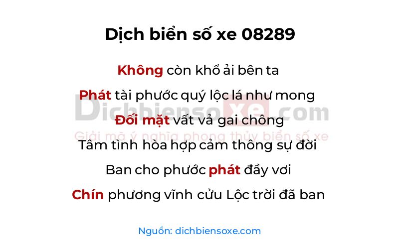 Dịch thơ biển số 08289