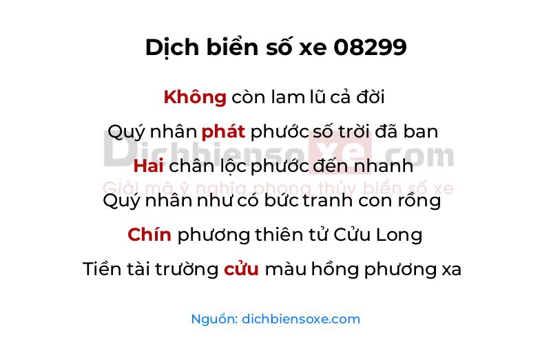 Dịch thơ biển số 08299