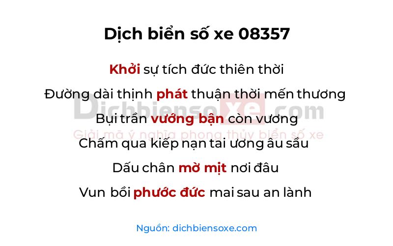 Dịch thơ biển số 08357