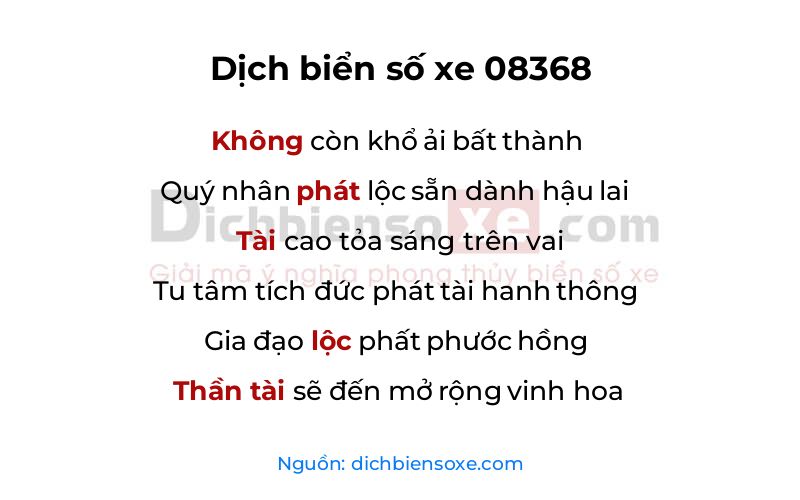 Dịch thơ biển số 08368