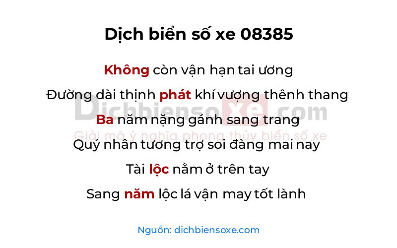 Dịch thơ biển số 08385