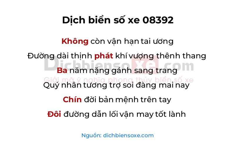 Dịch thơ biển số 08392