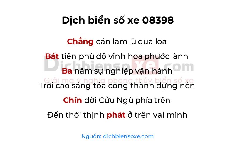 Dịch thơ biển số 08398
