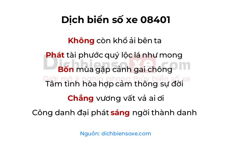 Dịch thơ biển số 08401