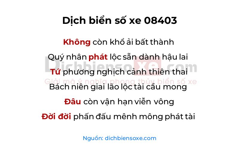 Dịch thơ biển số 08403