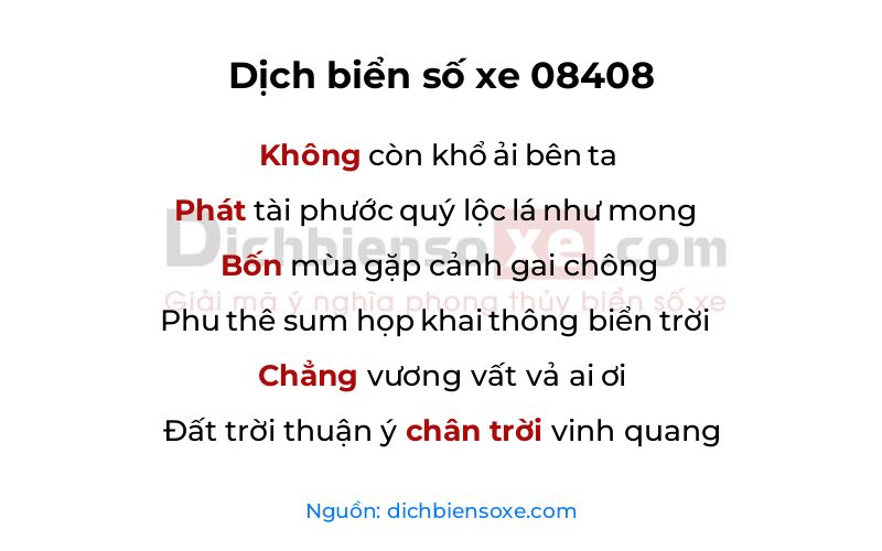 Dịch thơ biển số 08408
