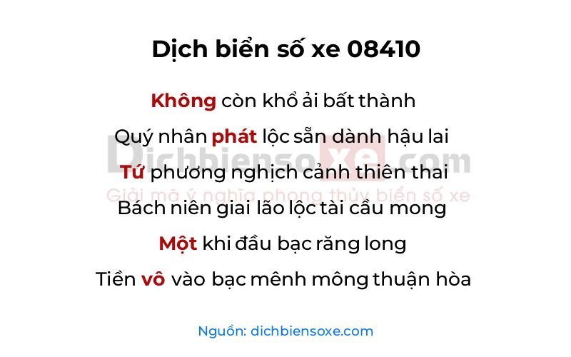 Dịch thơ biển số 08410