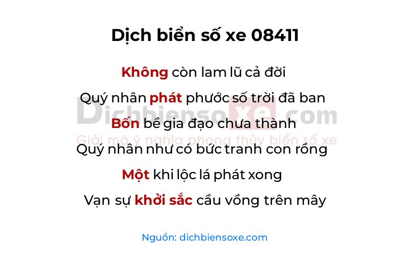 Dịch thơ biển số 08411