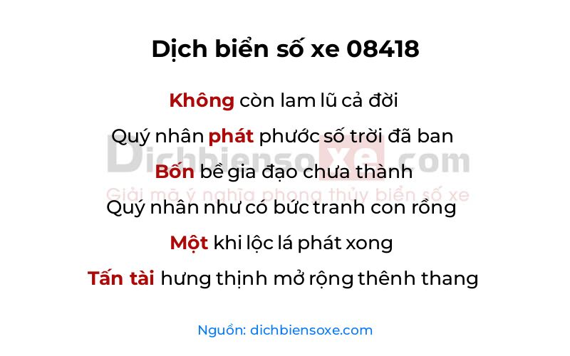 Dịch thơ biển số 08418