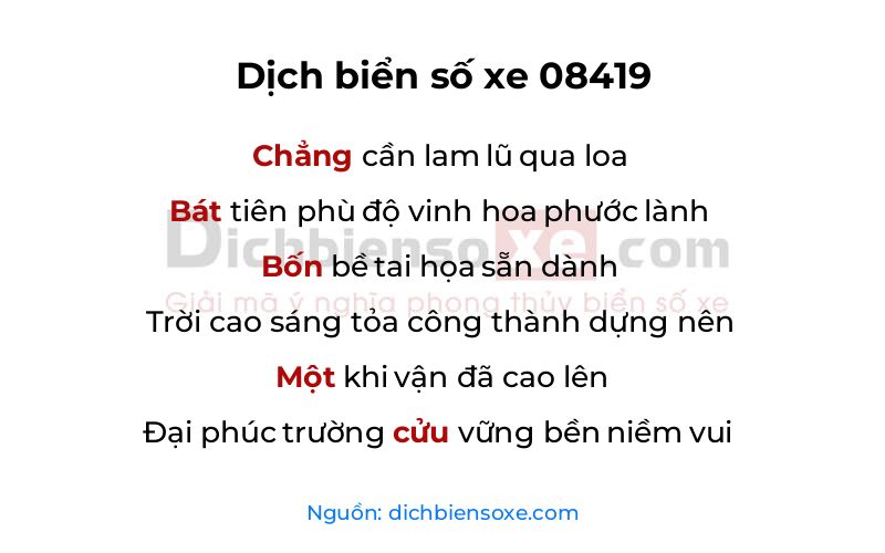 Dịch thơ biển số 08419