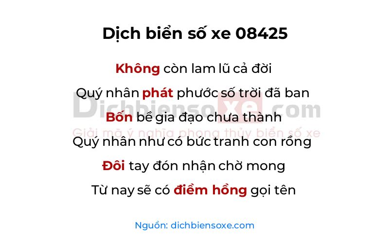 Dịch thơ biển số 08425