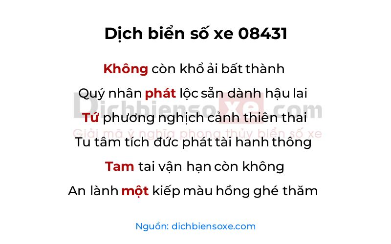 Dịch thơ biển số 08431