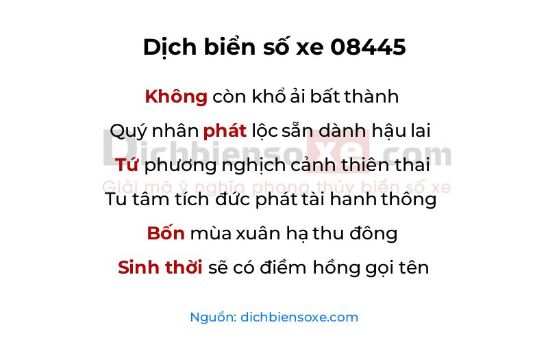 Dịch thơ biển số 08445