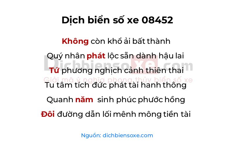 Dịch thơ biển số 08452
