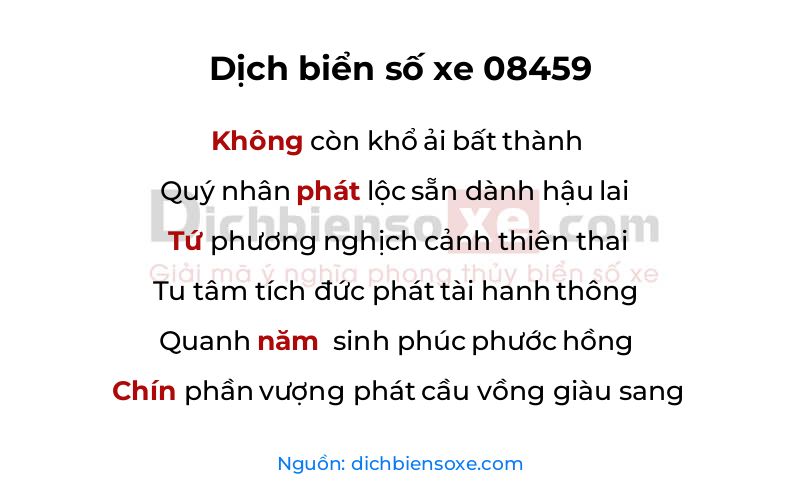Dịch thơ biển số 08459