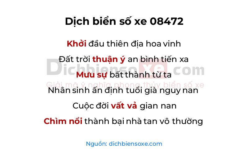 Dịch thơ biển số 08472
