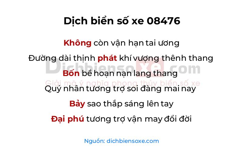 Dịch thơ biển số 08476