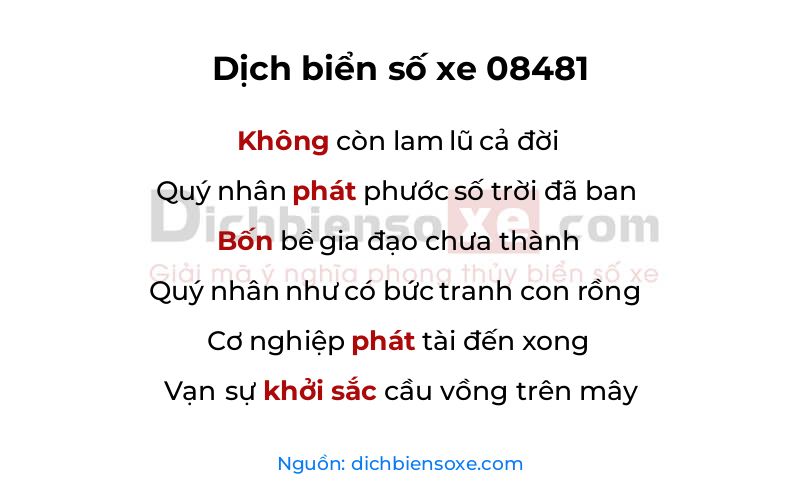 Dịch thơ biển số 08481