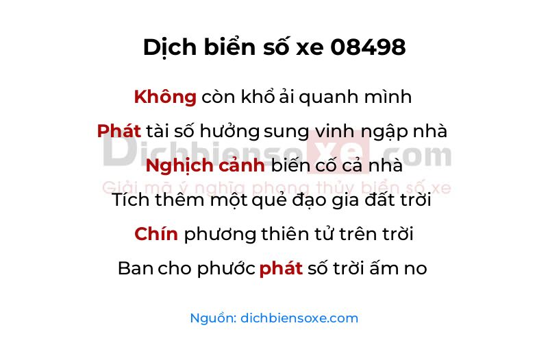 Dịch thơ biển số 08498