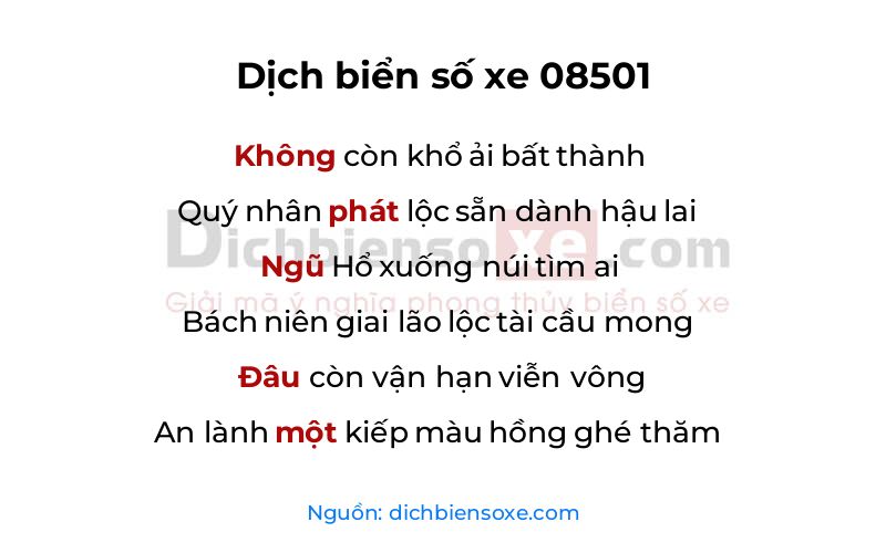 Dịch thơ biển số 08501