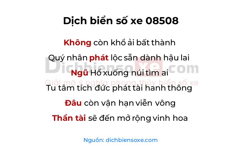 Dịch thơ biển số 08508