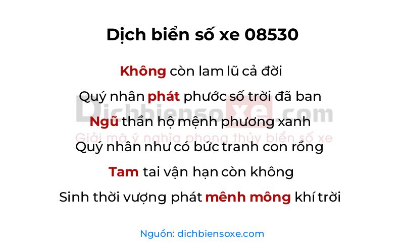 Dịch thơ biển số 08530
