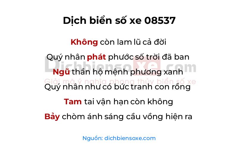 Dịch thơ biển số 08537