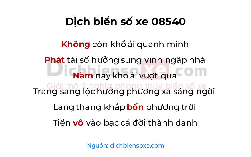 Dịch thơ biển số 08540