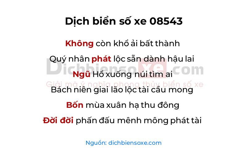 Dịch thơ biển số 08543
