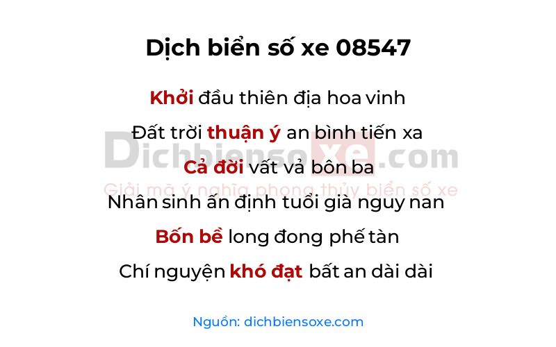 Dịch thơ biển số 08547