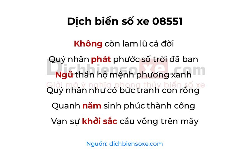 Dịch thơ biển số 08551