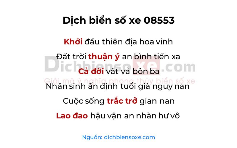 Dịch thơ biển số 08553