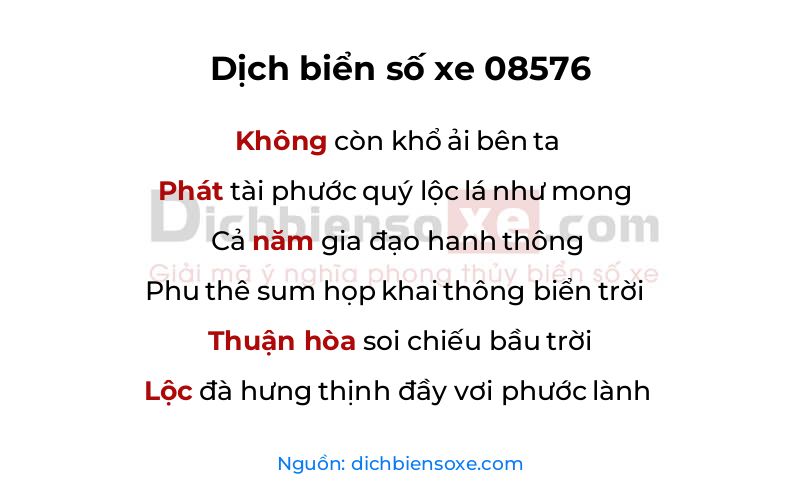 Dịch thơ biển số 08576