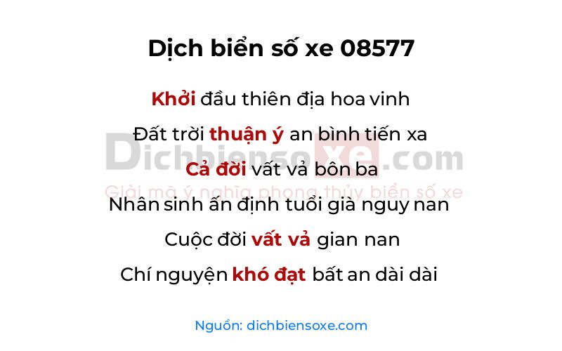 Dịch thơ biển số 08577
